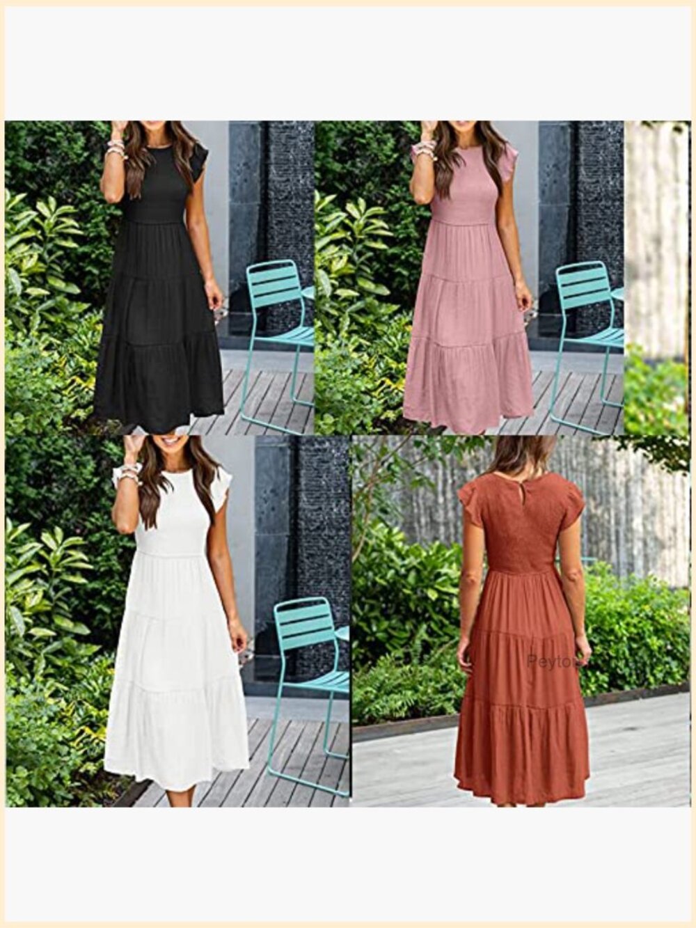Flutter Short Sleeve Cross Smocked Midi Swing Beach Sundress - Picture 6 of 7